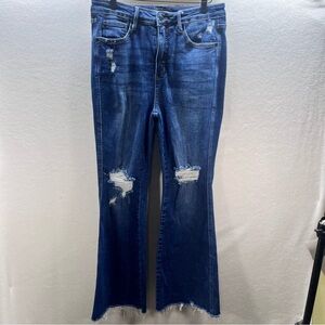 Judy Blue Distressed Flare Jeans Womens 11/30 Blue Denim Stretch Comfy 2921